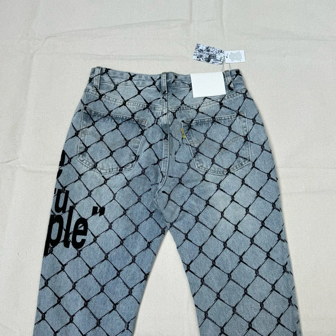 -Size upper body P240#G786 GALLERY DEPT. Steel mesh letter printed slim jeans jeans casual group trendy American slim men's and women's trousers Color: blue Size: S-XXL (corresponding to 28-36)